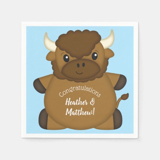 Serviette En Papier Bison Buffalo Baby shower Bleu (Devant)