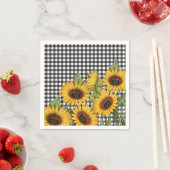 Serviette En Papier Bison noir et blanc Plaid Tournesols jaunes (En situation)