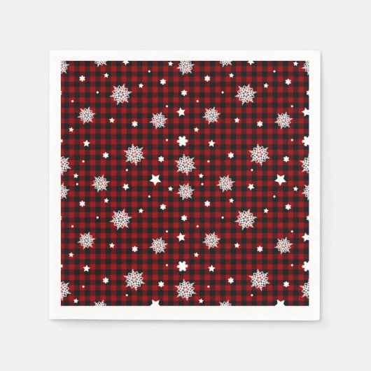 Serviette En Papier Bison noir rouge Plaid Snowflake hiver Noël (Devant)