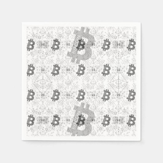 Serviette En Papier Bitcoin Digital Cryptomonnaie Blanc Noir (Devant)