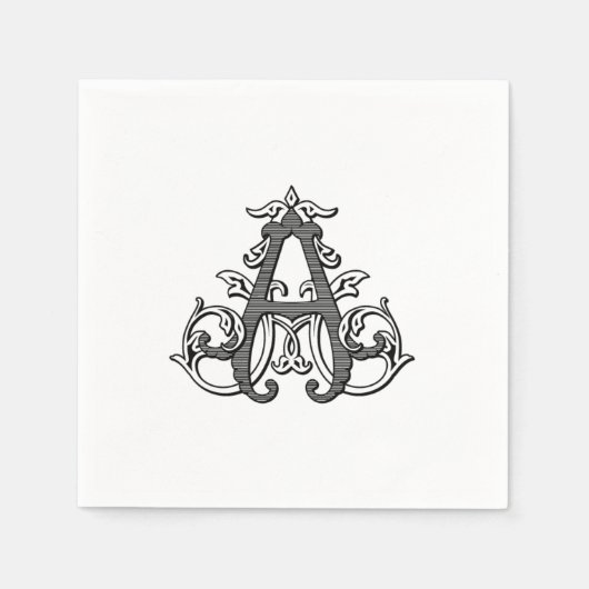 Serviette En Papier Black "A" Monogram Cocktail Napkins (Devant)
