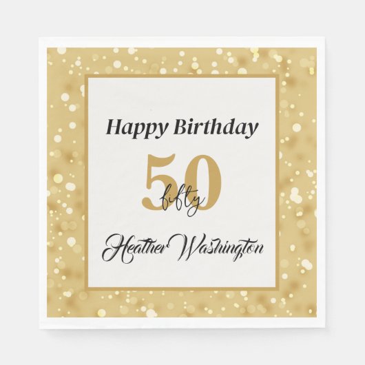 Serviette En Papier Black and Gold 50th Birthday Party (Devant)