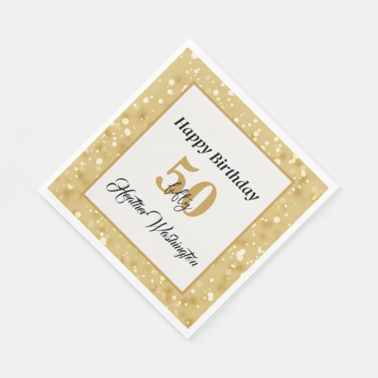 Serviette En Papier Black and Gold 50th Birthday Party (Coin)