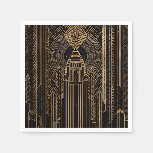Serviette En Papier Black and Gold Art Deco Paper Napkin (Devant)