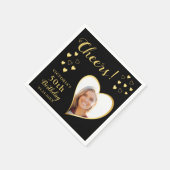 Serviette En Papier Black and Gold Cheers Photo personnalisée 50e anni (Coin)