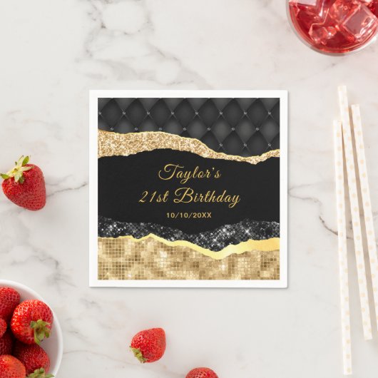 Serviette En Papier Black and Gold Glam Tears Anniversaire (En situation)