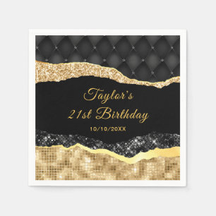 Serviette En Papier Black and Gold Glam Tears Anniversaire