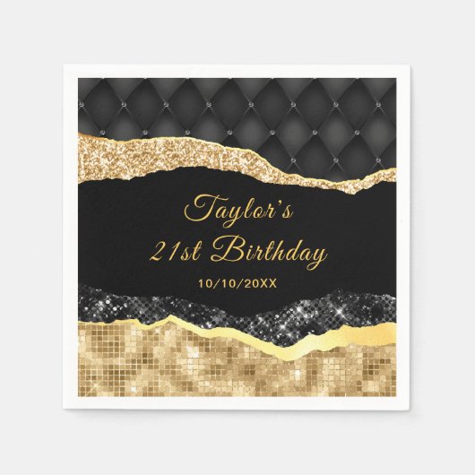 Serviette En Papier Black and Gold Glam Tears Anniversaire (Devant)