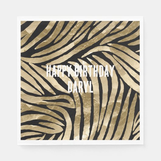 Serviette En Papier Black and Gold Glam Zebra Anniversaire (Devant)
