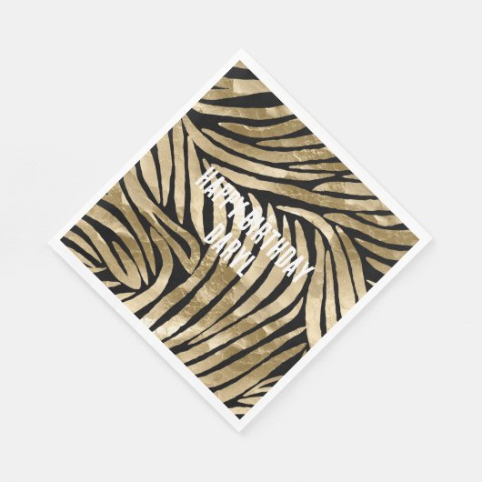 Serviette En Papier Black and Gold Glam Zebra Anniversaire (Coin)