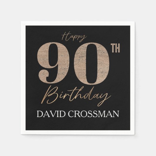 Serviette En Papier Black and Gold Glitter Numeral 90th Birthday (Devant)