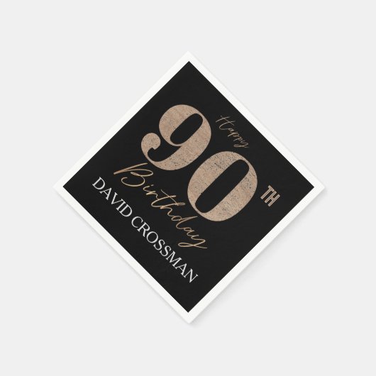 Serviette En Papier Black and Gold Glitter Numeral 90th Birthday (Coin)