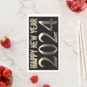 Serviette En Papier Black and Gold Look Chic Bonne année 2024 (En situation)