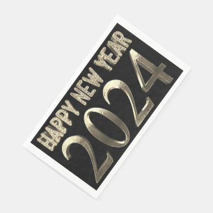 Serviette En Papier Black and Gold Look Chic Bonne année 2024
