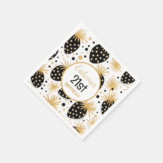 Serviette En Papier Black and Gold Strawberry Pattern (Coin)