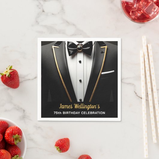 Serviette En Papier Black and Gold Tuxedo Birthday Event (En situation)