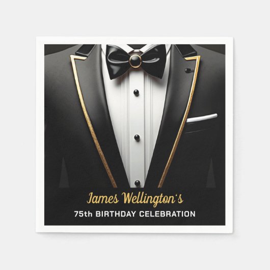 Serviette En Papier Black and Gold Tuxedo Birthday Event (Devant)