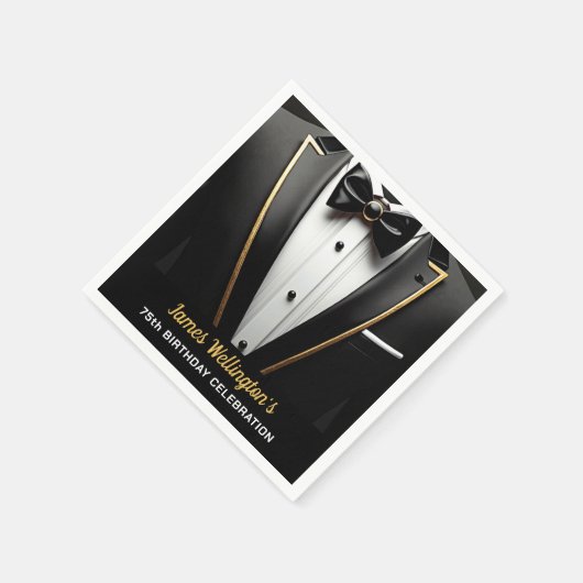 Serviette En Papier Black and Gold Tuxedo Birthday Event (Coin)
