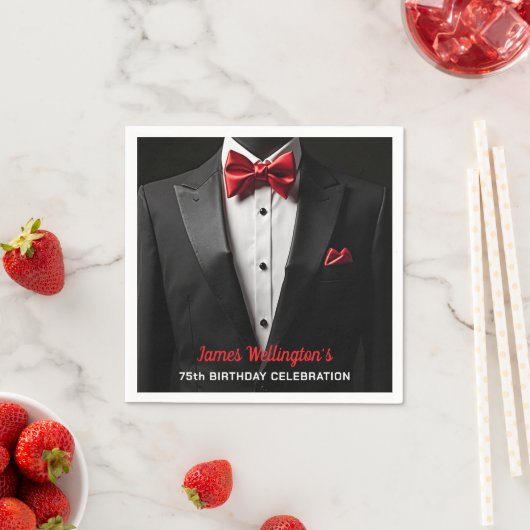 Serviette En Papier Black and Red Tuxedo Birthday Event (En situation)