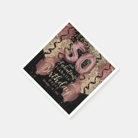 Serviette En Papier Black and Rose Gold Parties scintillant 50e annive (Coin)