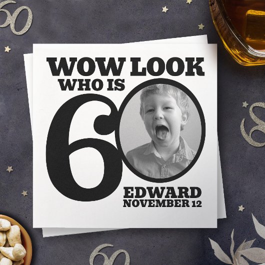 Serviette En Papier Black and white 60e anniversaire photo look qui es