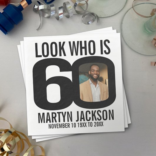 Serviette En Papier Black and white 60e anniversaire photo look qui es