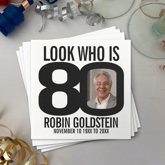 Serviette En Papier Black and white 80e anniversaire photo look qui es