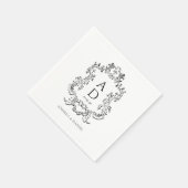 Serviette En Papier Black and White Floral Wedding Monogram (Coin)