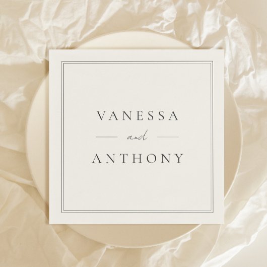 Serviette En Papier Black and White Minimalist Modern Wedding