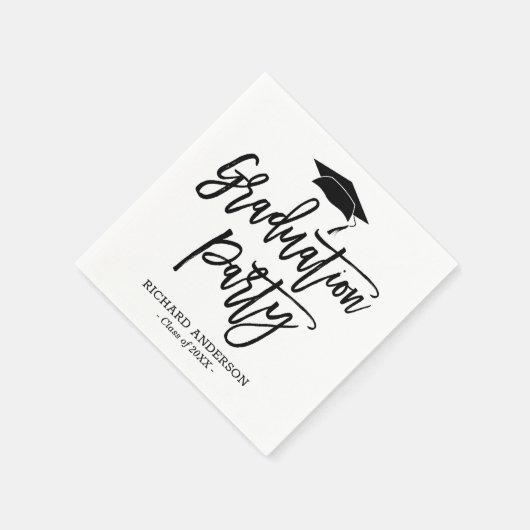 Serviette En Papier Black and White Modern Script Graduation Party (Coin)