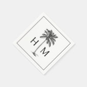 Serviette En Papier Black and White Palm Palmetto Tree Monogram (Coin)