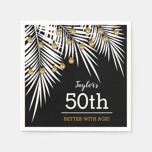 Serviette En Papier Black and White Palms 50th Birthday Party (Devant)
