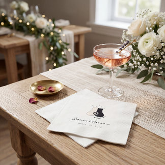 Serviette En Papier Black and white simple  Cat Modern Wedding Napkin