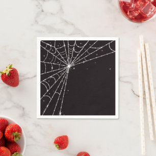 Serviette En Papier Black and White Sparkling Diamond Spider Web