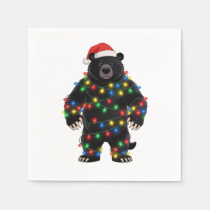 Serviette En Papier Black Bear Santa Chapeau Lumières de Noël Merry