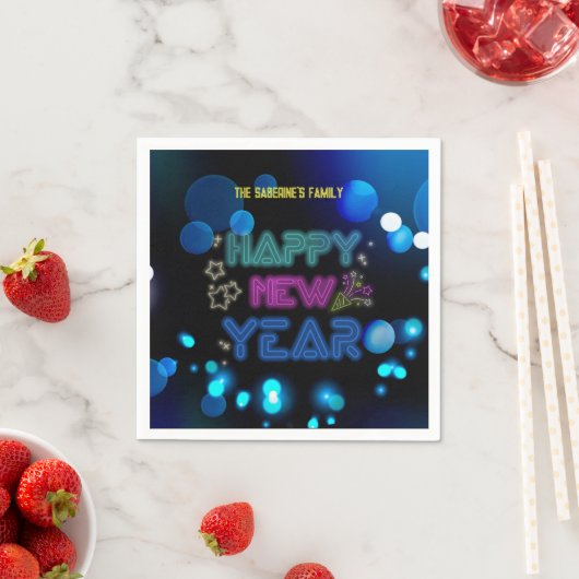 Serviette En Papier Black & Blue Midnight Sparkle Neon Glow New Year  (En situation)