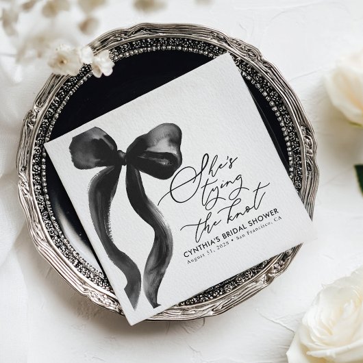 Serviette En Papier Black Bow Elle se marie Shower de mariage