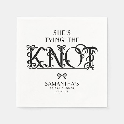 Serviette En Papier Black Bow She's Tying the Knot Chic Bridal Shower (Devant)