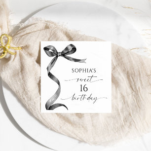 Serviette En Papier Black Bow Sweet 16 Anniversaire