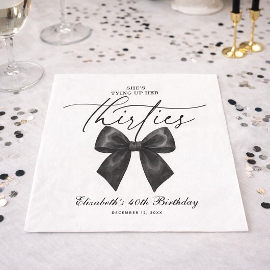 Serviette En Papier Black Bow Tying Up Her Thirties 40th Birthday