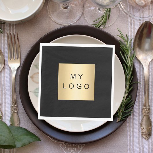 Serviette En Papier Black cafe bar business logo luncheon