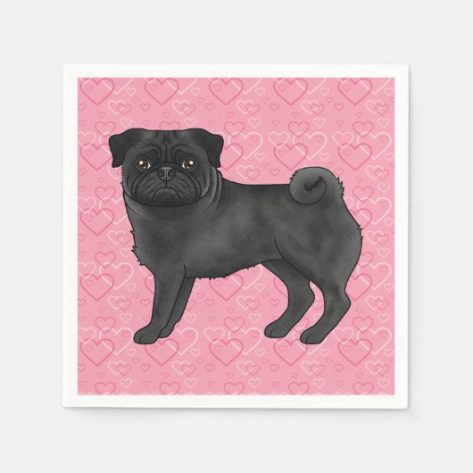 Serviette En Papier Black Carlin Chien Cartoon Mops Love Heart Motif R (Devant)