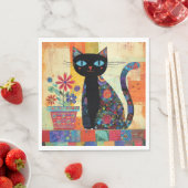 Serviette En Papier Black Cat Folk Art (En situation)