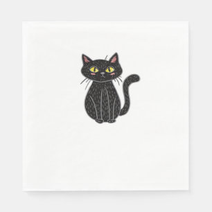 Serviette En Papier Black Cat Magic - Cute & Éffrayante Halloween Cat 