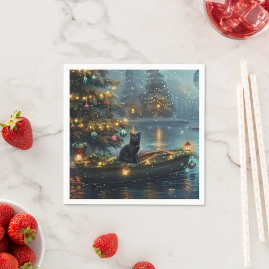 Serviette En Papier Black Cat Noël Festive Voyage (En situation)