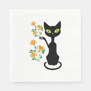 Serviette En Papier black cat witwer flower