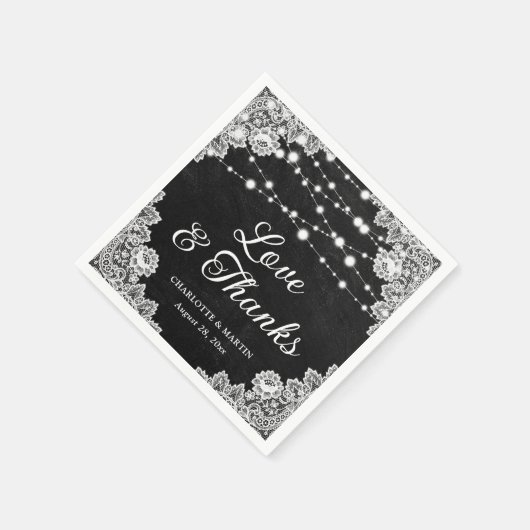 Serviette En Papier Black Chalkboard Lace Love and Thanks Mariage (Coin)