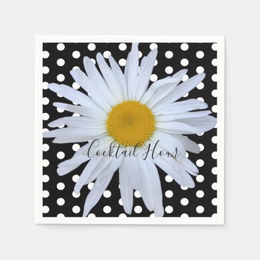Serviette En Papier Black Chic Blanc Pois Fun Daisy Personnalisé (Devant)