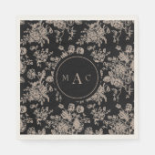 Serviette En Papier Black Chinoiserie Monogram Mariage Cocktail (Devant)