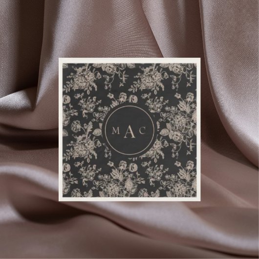 Serviette En Papier Black Chinoiserie Monogram Mariage Cocktail